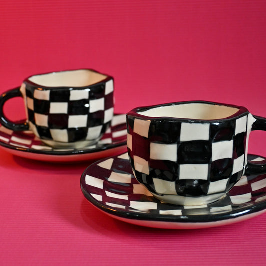Black and White Checks Cup & Saucer Set