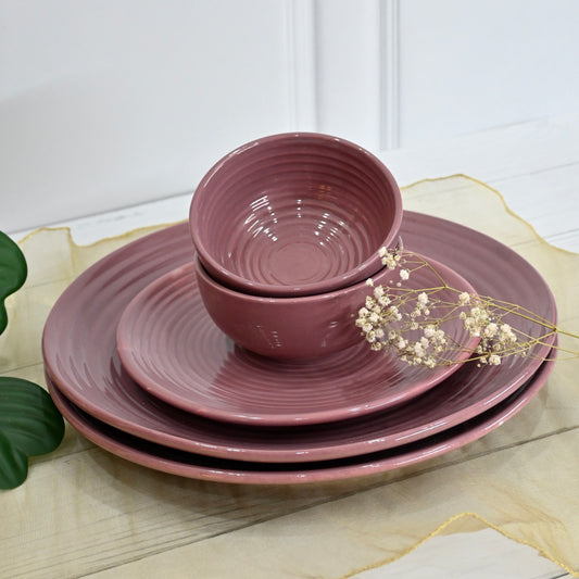 Cranberry Handmade Ceramic Dinnerware Set For 1 (3 pcs)