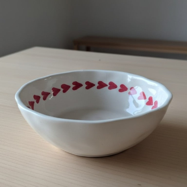 Red Heart  Organic Rim Ceramic Bowl