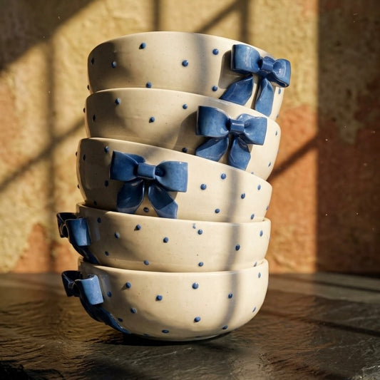 Whimsy Blue Dotted Ceramic Bowl
