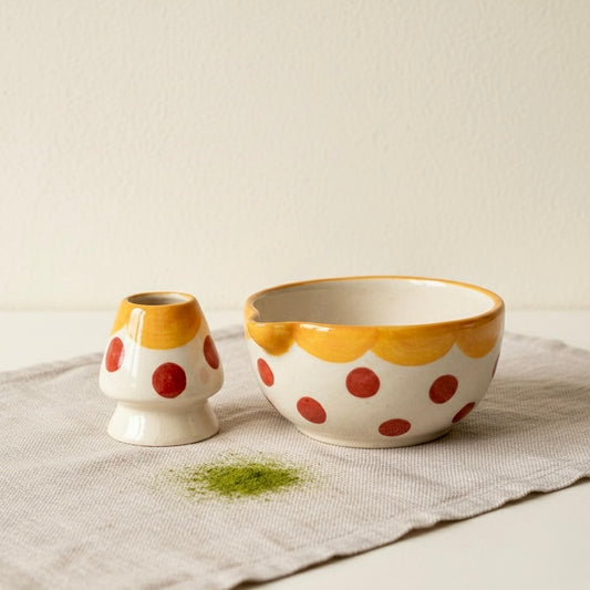The Wildflower Bloom Matcha Set | Ceramic Bowl & Whisk Holder