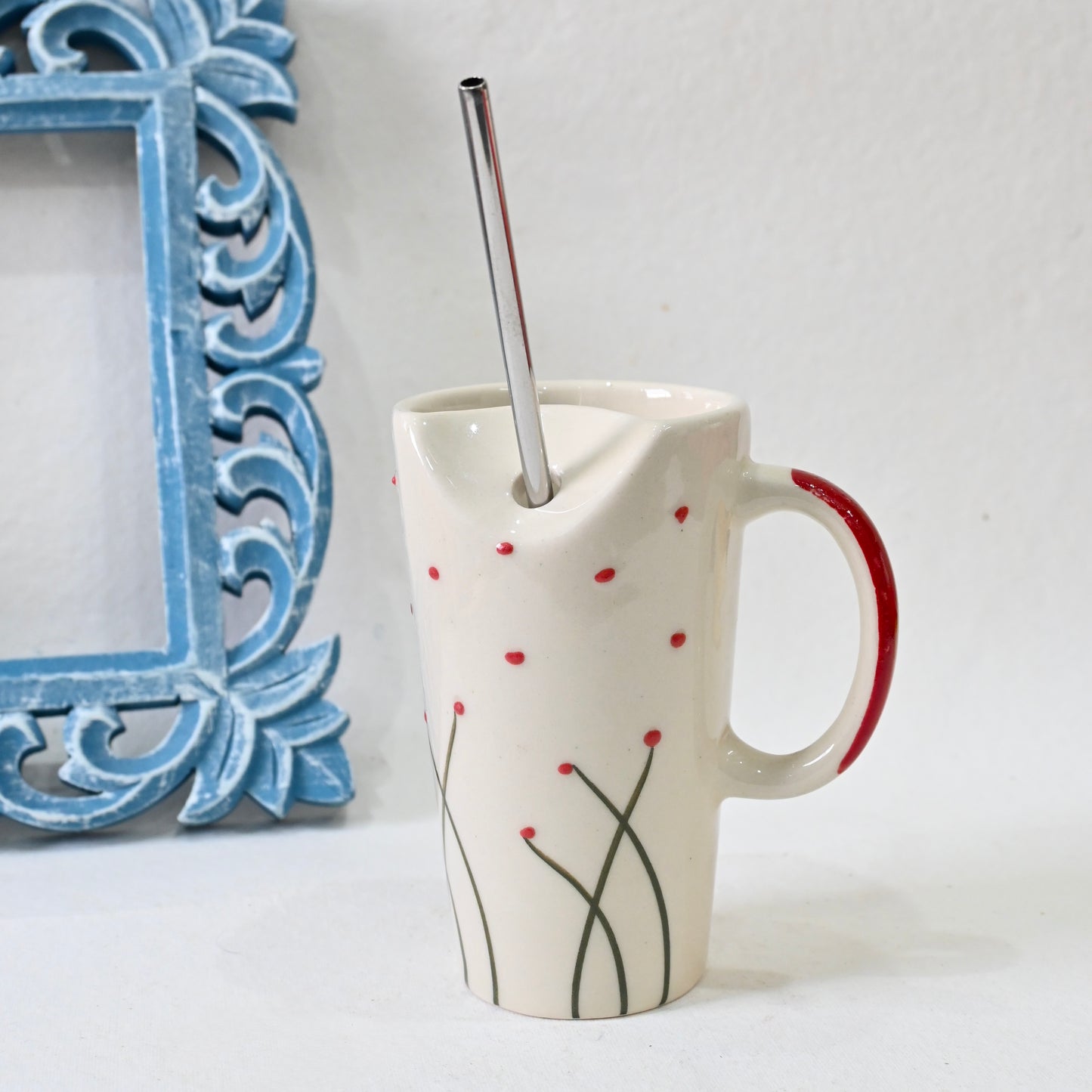 Red Firefly Pinteresty Ceramic Tumbler with Straw