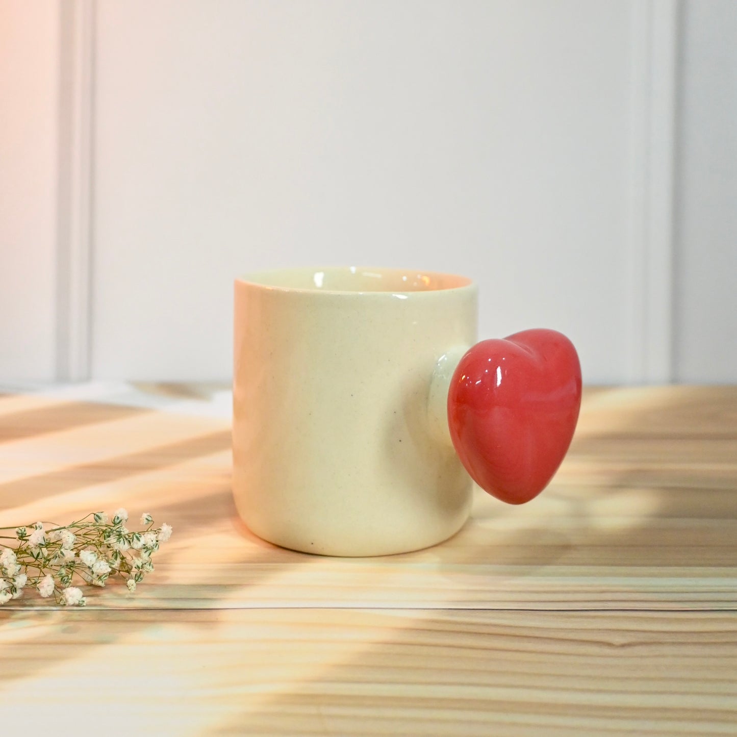 Red Heart Handle Ceramic Mug