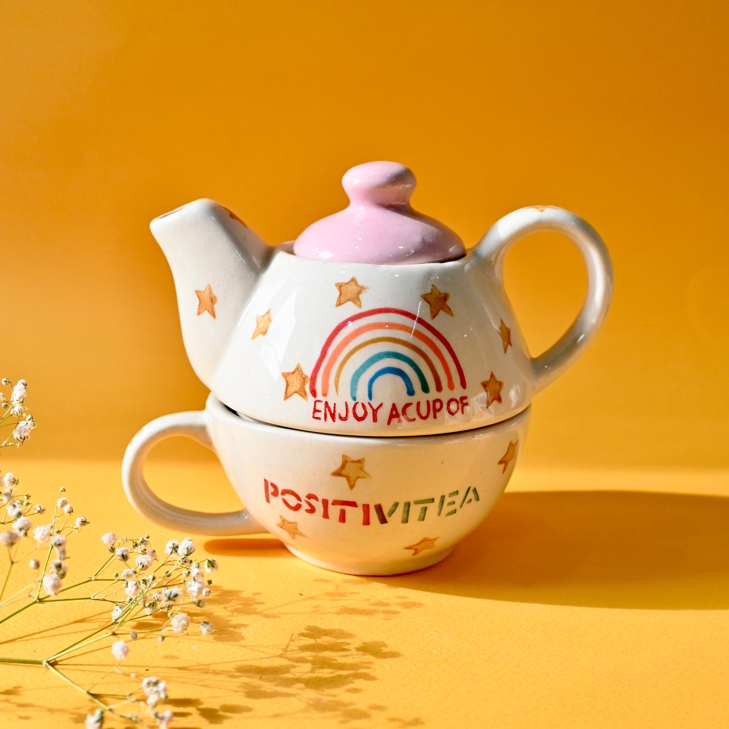 Ceramic Tea Pot & Cup Set - Rainbow