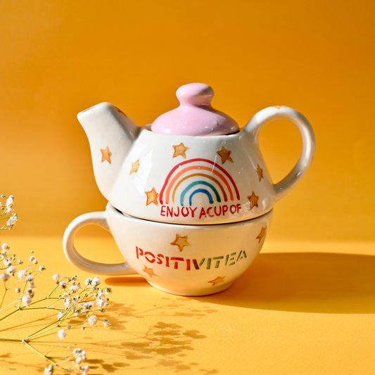 Ceramic Tea Pot & Cup Set - Rainbow