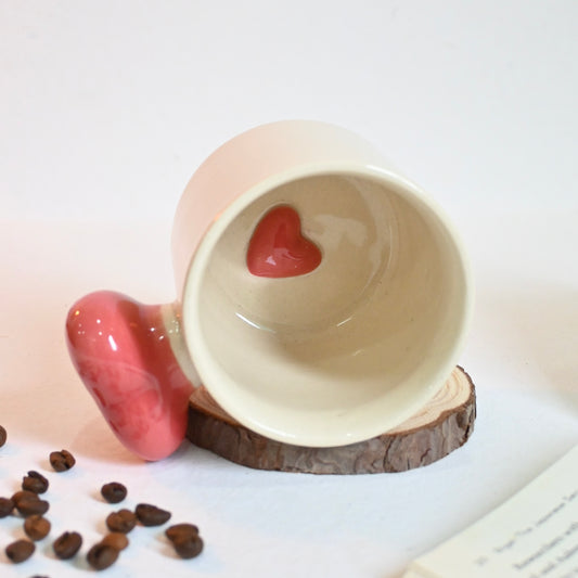 Red Heart Handle Ceramic Mug