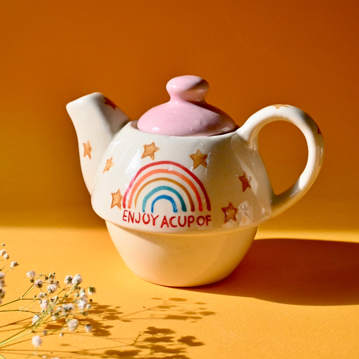 Ceramic Tea Pot & Cup Set - Rainbow