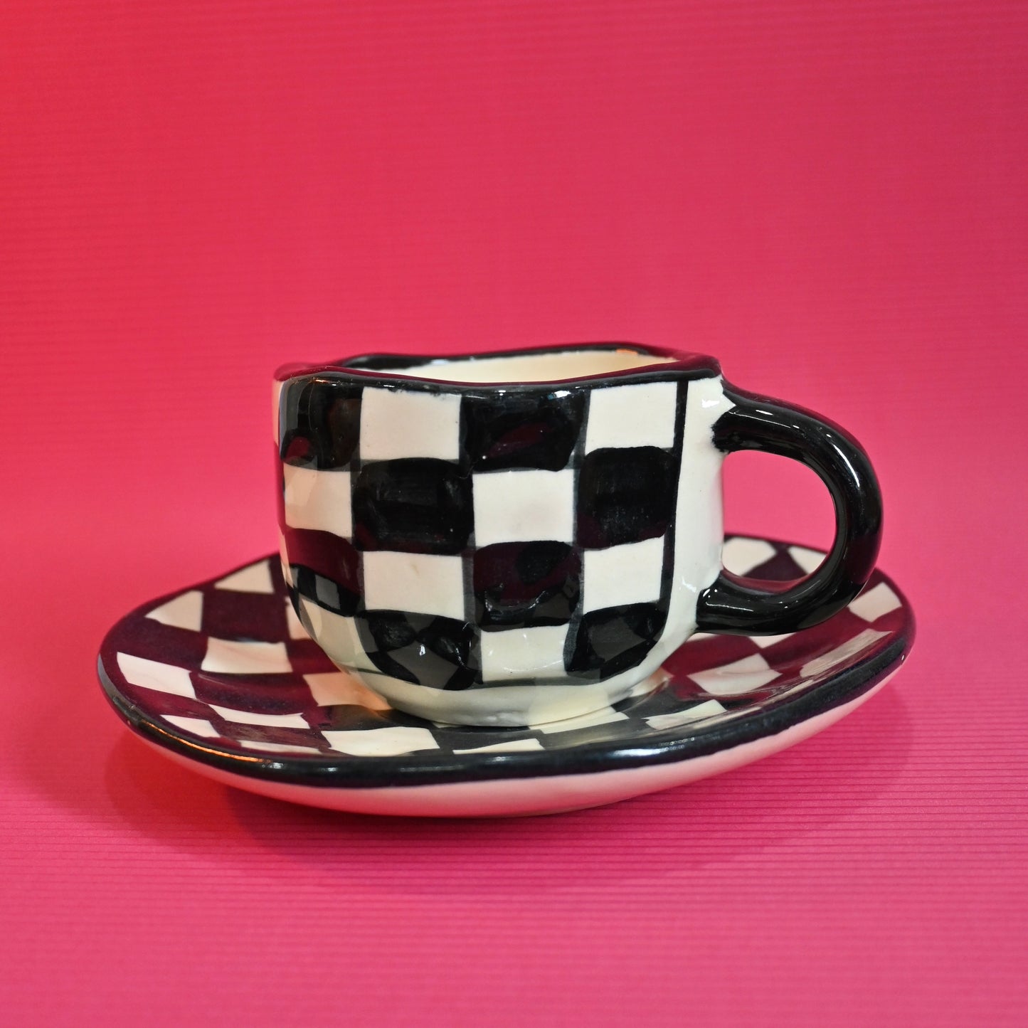 Black and White Checks Cup & Saucer Set