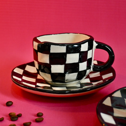 Black and White Checks Cup & Saucer Set