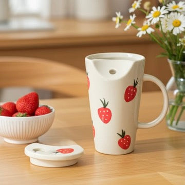 Strawberry Ceramic Tumbler with Straw and Lid
