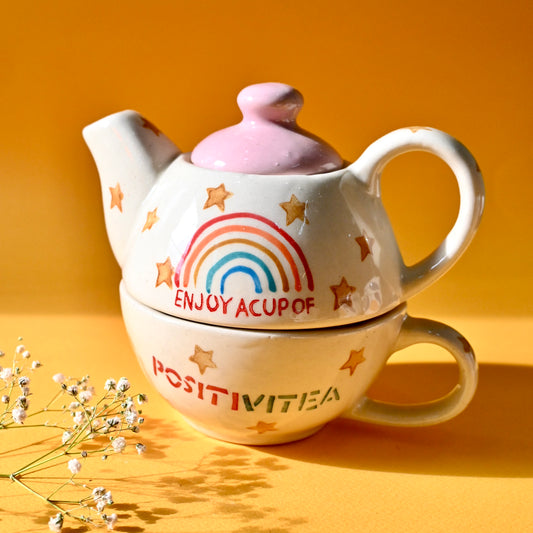 Ceramic Tea Pot & Cup Set - Rainbow