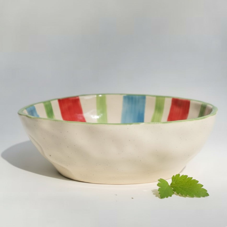Multi Stripes Organic Rim Ceramic Bowl