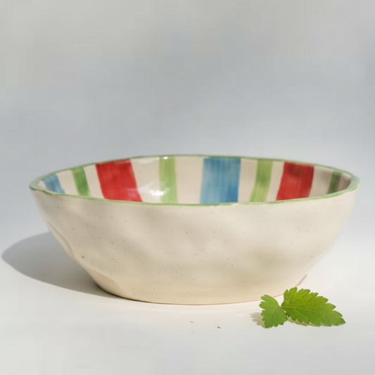 Multi Stripes Organic Rim Ceramic Bowl