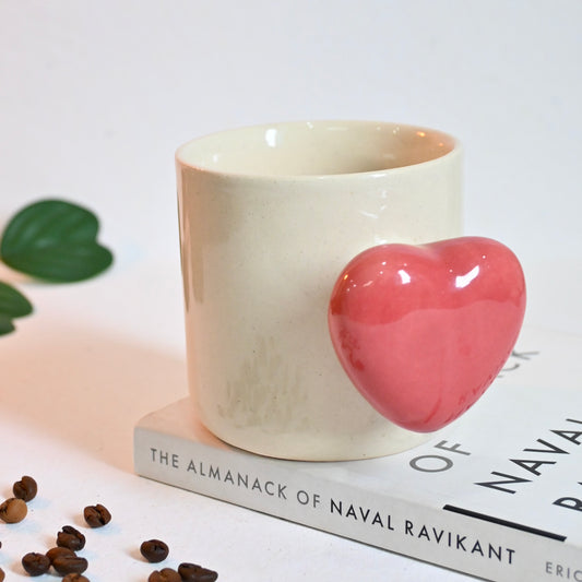Red Heart Handle Ceramic Mug