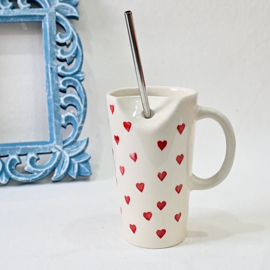 Red Hearts Pinteresty Ceramic Tumbler with Straw