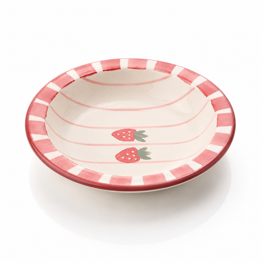 Strawberry Hand-Painted Ceramic Pasta Bowl