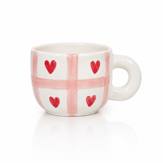 Red Heart Windowpane Ceramic Mug