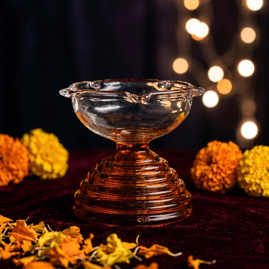 Glass Diwali Diya - Decorative Oil Lamp