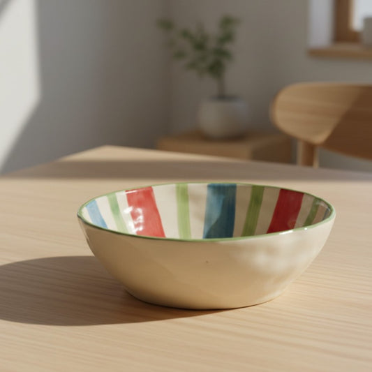 Multi Stripes Organic Rim Ceramic Bowl