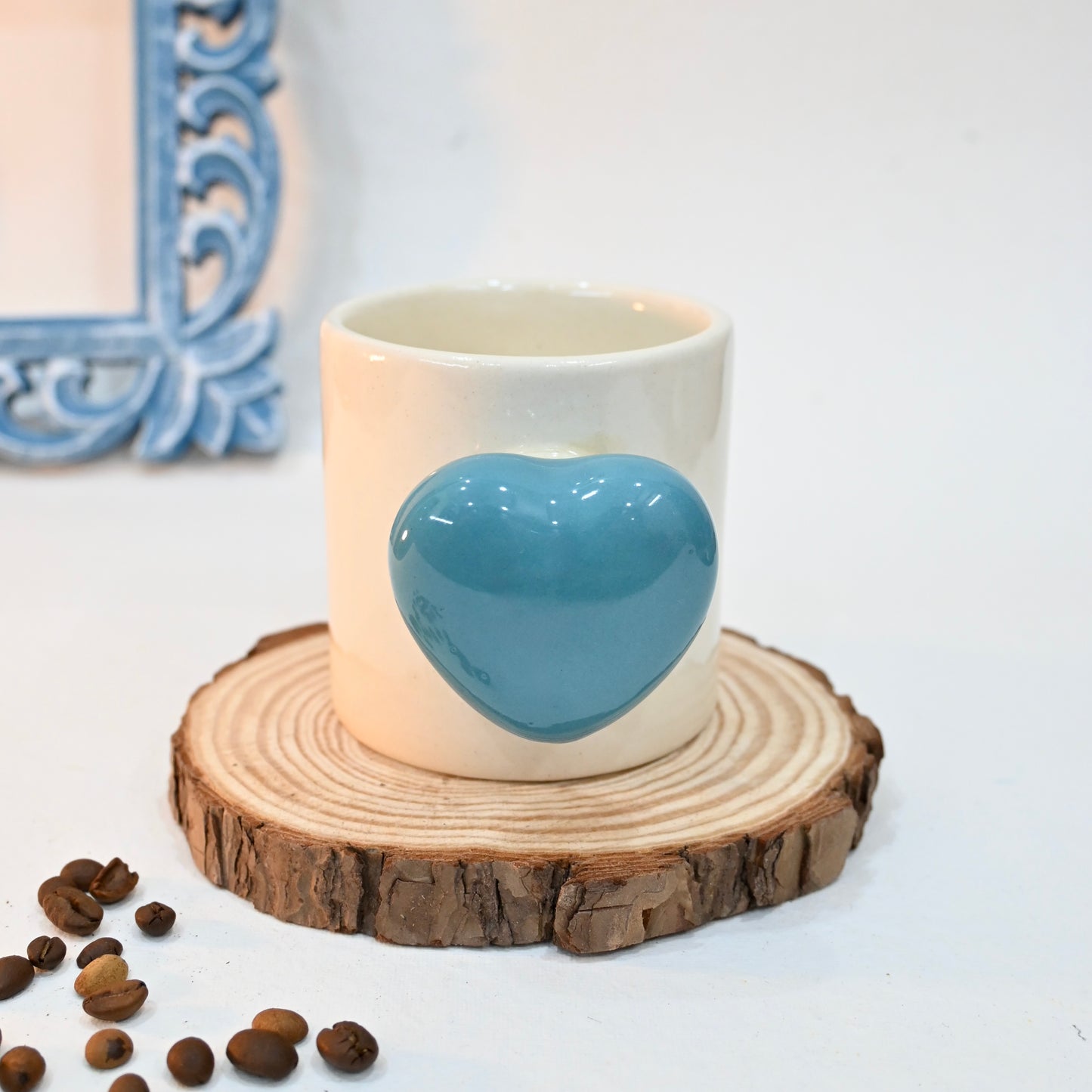 Turquoise Heart Handle Ceramic Mug