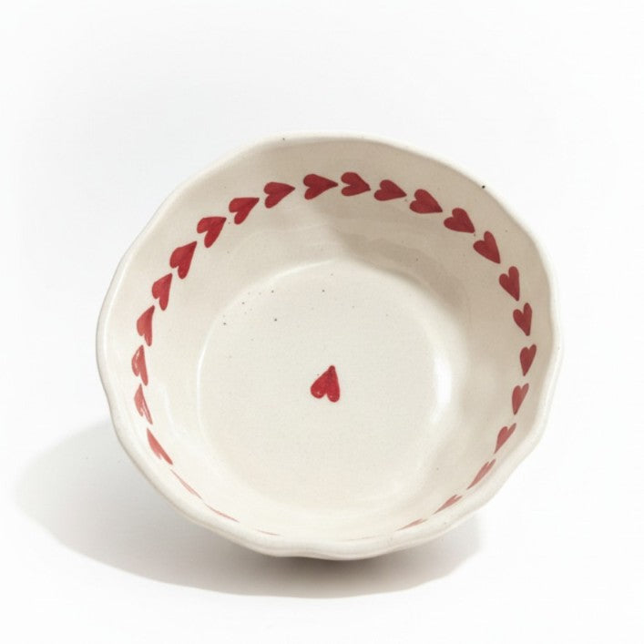 Red Heart  Organic Rim Ceramic Bowl
