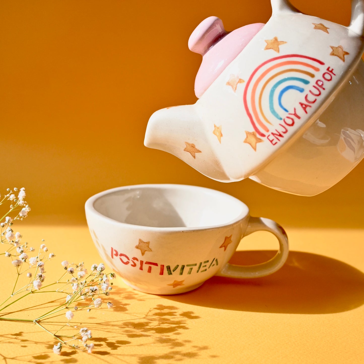 Ceramic Tea Pot & Cup Set - Rainbow
