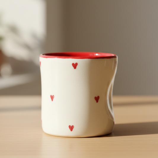 Hearts Pinched Tumbler - Cute Ceramic Glass