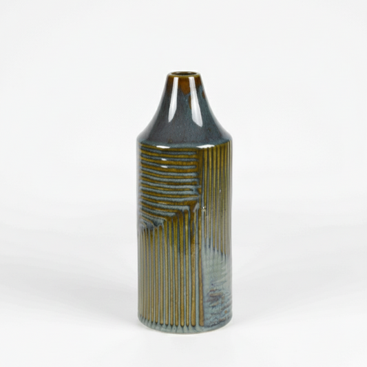 Emerald Green and Gold Etched Ceramic Vase