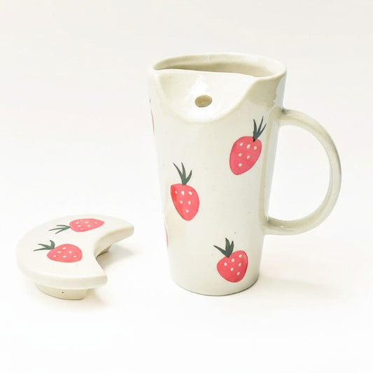 Strawberry Ceramic Tumbler with Straw and Lid