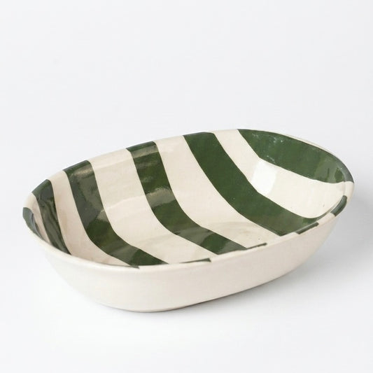 Green Stripe Long Ceramic Bowl