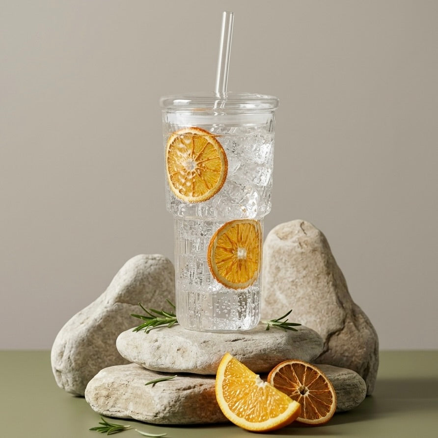 Stack Glass Tumbler with Lid & Straw
