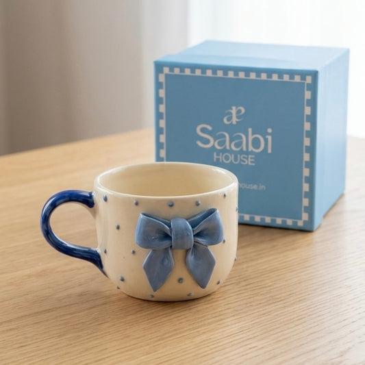 Blue Bow Pinteresty Ceramic Mug