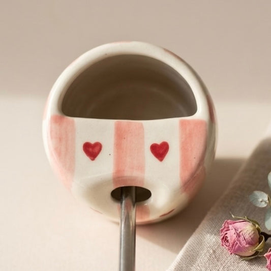 Red Stripes and Hearts Ceramic Tumbler