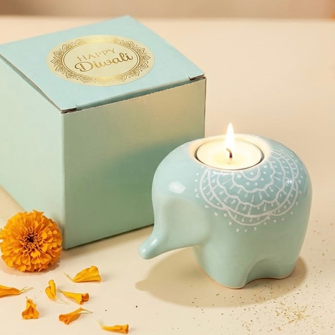 Blue Elephant Ceramic Diya - Diwali Decor