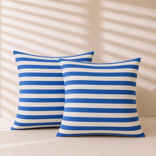 Denim Blue Striped Cushion Cover