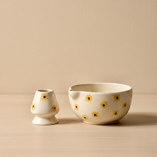 The Spring Morning Matcha Set | Ceramic Bowl & Whisk Holder