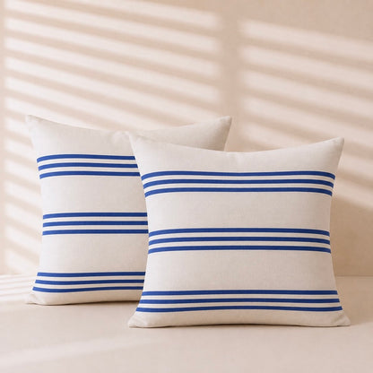Blue Pinstripe Banded Cushion Cover