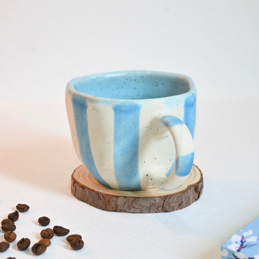 Bold Sky Blue Stripes Handmade Ceramic Mug