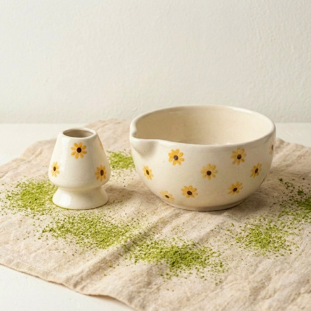 The Spring Morning Matcha Set | Ceramic Bowl & Whisk Holder