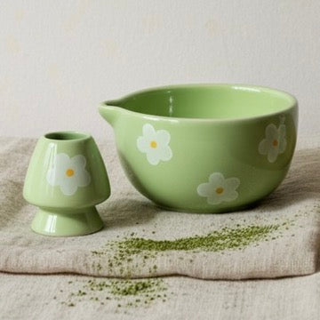 Daisy Matcha Set | Ceramic Bowl & Whisk Holder