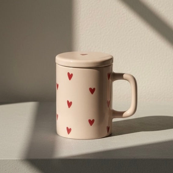 Heart Pattern Ceramic Mug with Lid