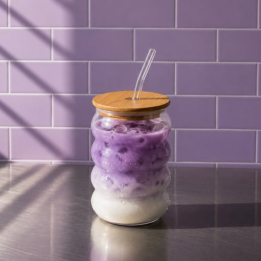 Bubble Glass Tumbler with Bamboo Lid & Straw