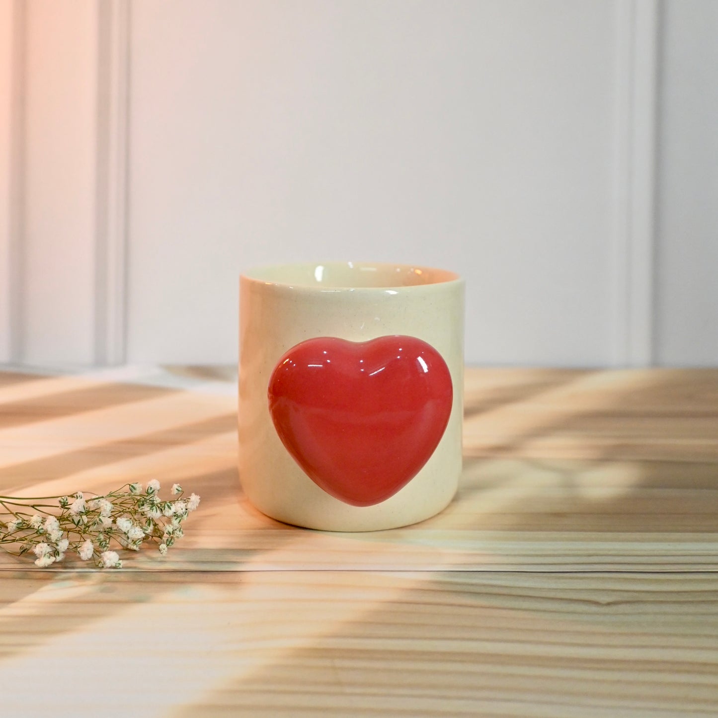 Red Heart Handle Ceramic Mug