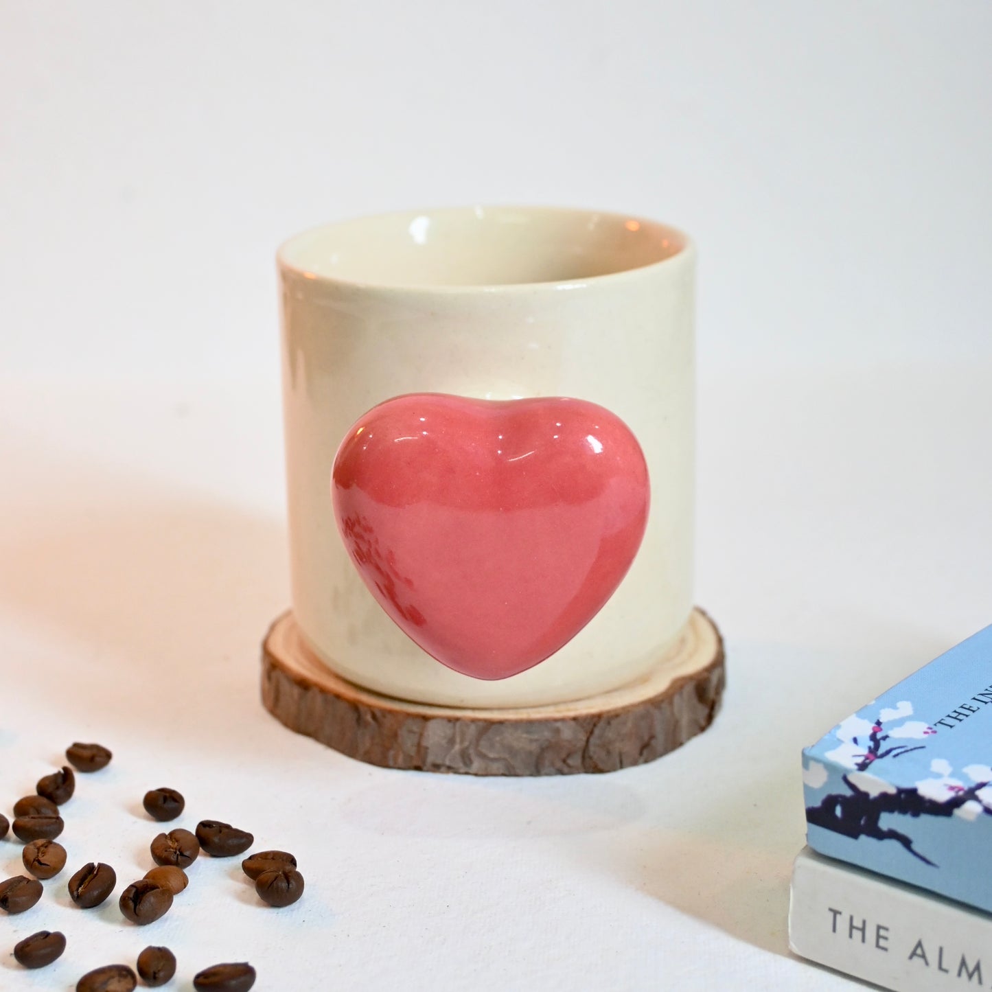 Red Heart Handle Ceramic Mug