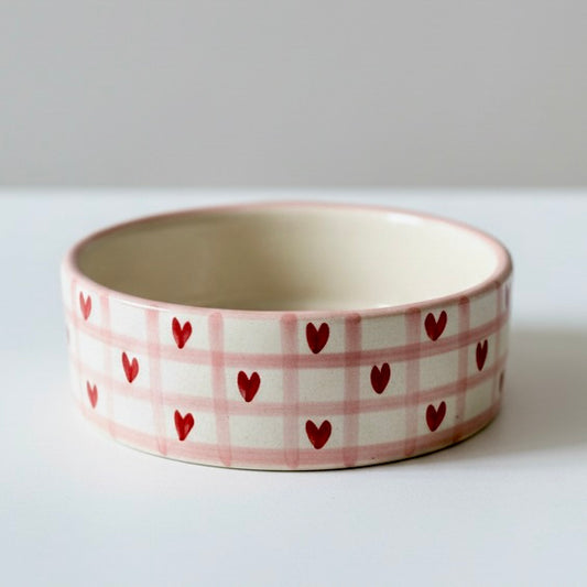 Checkered Hearts Ceramic Bowl