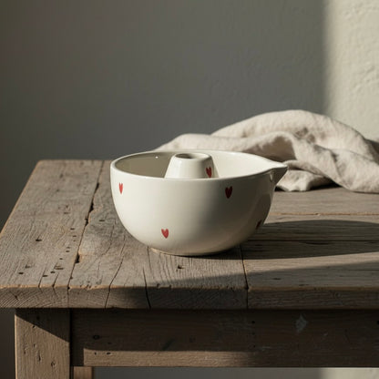 Little Red Hearts Matcha Set | Ceramic Bowl & Whisk Holder