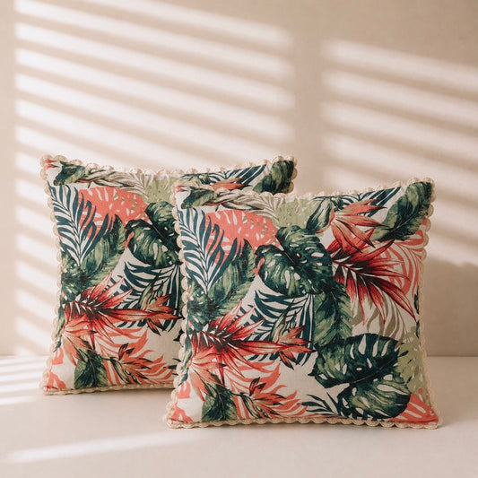 Tropical Leaf Print Cushion Cover