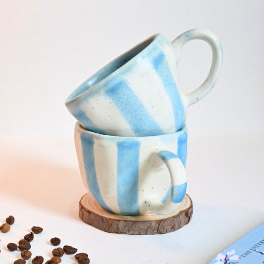 Bold Sky Blue Stripes Handmade Ceramic Mug
