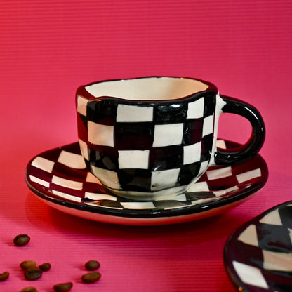 Black and White Checks Cup & Saucer Set