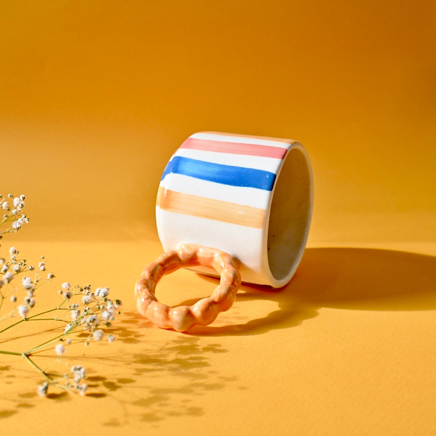 Cute Handmade Ceramic Pinterest Mug- Colourful Lines